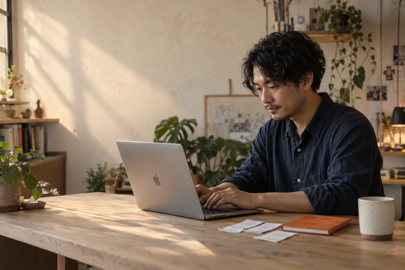 Mac 筆電放在接案工作桌上
